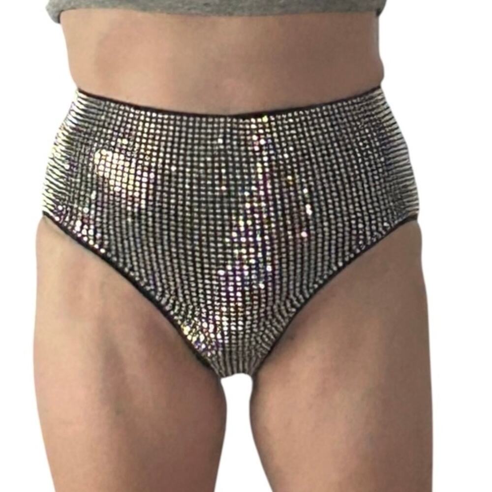 NWOT Black & Rhinestone High Waist Hot Pant Shorts Sabrina Carpenter VMAs Sz. Mm